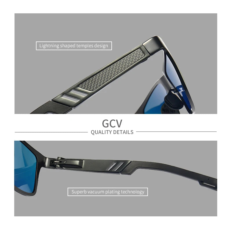 GCV Men Polarized Sunglasses Aluminum Magnesium Sun Glasses Driving Glasses Rectangle Shades For Men Oculos Masculino Male UV400