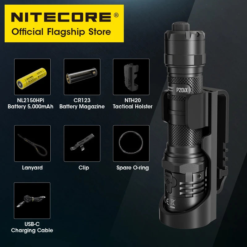 NITECORE P20iX USB-C Rechargeable Flashlights Super Bright Military Tactical Flashlight 4000 lumens 5000mAh NL2150HPi Battery