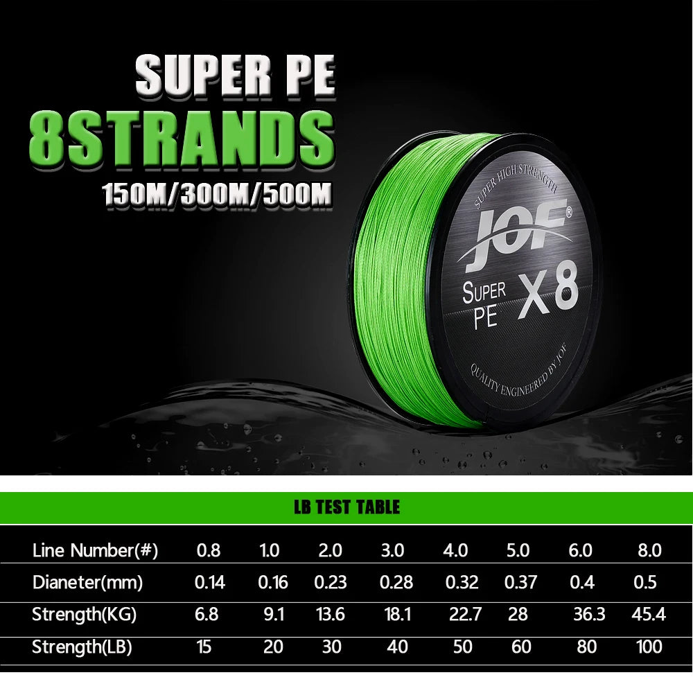 JOF X8 150M 300M 500M Braided Fishing Line 8 Strands MultiColor Multifilament Saltwater PE Line15 20 30 40 60 80 100LB