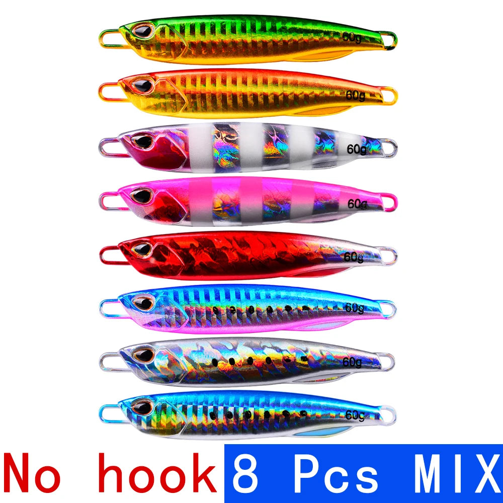8 Pcs/lot New Jigging Lure Set Fishing Lures Metal Spinner Spoon Fish Bait Jigs Japan Fishing Tackle Pesca Bass Tuna Trout