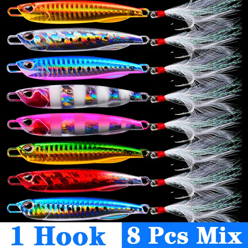8 Pcs/lot New Jigging Lure Set Fishing Lures Metal Spinner Spoon Fish Bait Jigs Japan Fishing Tackle Pesca Bass Tuna Trout