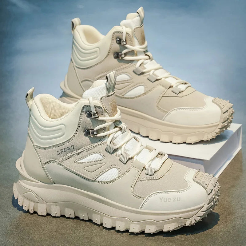 New Autumn High-Top Large-Size Sports Hiking Boots, Comfortable Thick-Soled Lightweight Casual Walking Shoes, Suitable for Daily Outdoor Activities, Walking, Traveling, Mountaineering, and Camping Gear for All Seasons