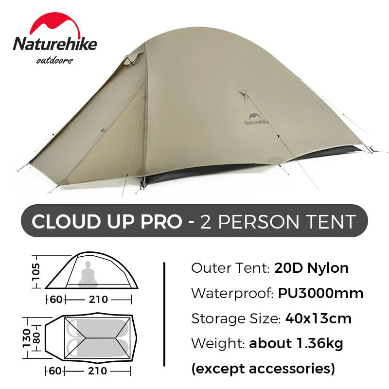 Naturehike Cloud Up Pro 1 2 3 Person Tent Outdoor Camping Tent Ultralight Waterproof Tent Free Standing Hiking Backpacking Tent