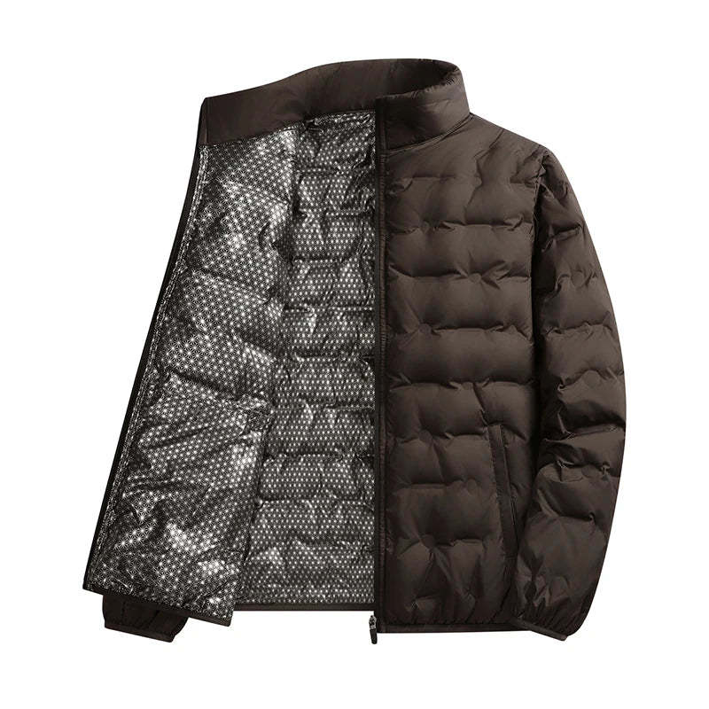 Solid Color Zipper Hiking Down Jackets for Men Casual Comfortable Warm Down Coats Fashion Stand Collar Parkas Winter Windproof
