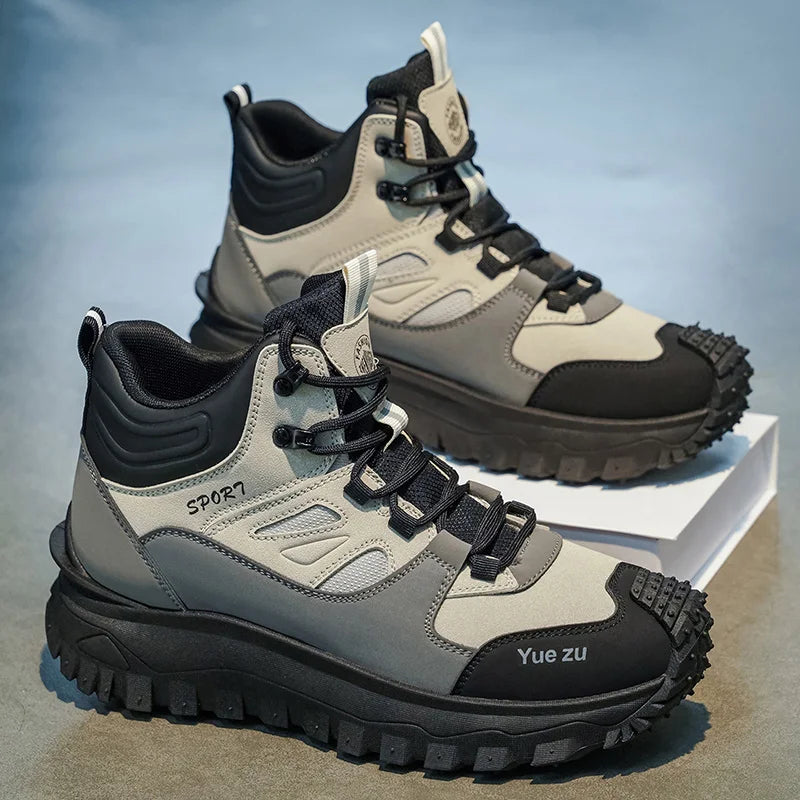 New Autumn High-Top Large-Size Sports Hiking Boots, Comfortable Thick-Soled Lightweight Casual Walking Shoes, Suitable for Daily Outdoor Activities, Walking, Traveling, Mountaineering, and Camping Gear for All Seasons