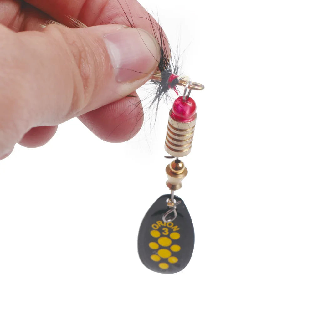 1pcs/lot Rotating Spinner Fishing Lure 3.5g/4.5g/7g/9g/12g Spoon Sequins Metal Hard Bait Wobblers Bass Pesca With Feather Hooks