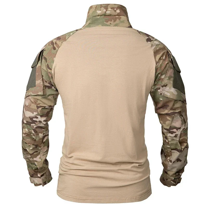 Outdoor Tactical Hiking T-Shirts Men Combat Military Army CP Camouflage Long Sleeve Hunting Climbing Shirt Cotton Sport Clothes