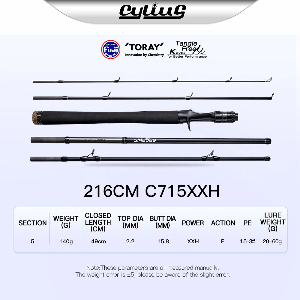 CYLIUS 5 Section Apophis Travel Bass Fishing Longcast Heavy Power Portable Multi Section All Purpose Fishing Rod  For Trip