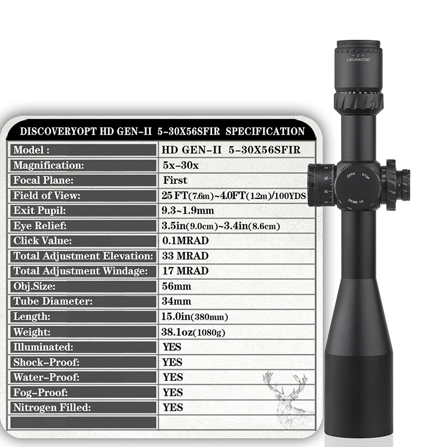 Discovery HD GEN-II 5-30X56SFIR FFP Tactical Riflescope HD Illumination Sight First Focal Plane Shooting Scopes With 34mm Tube