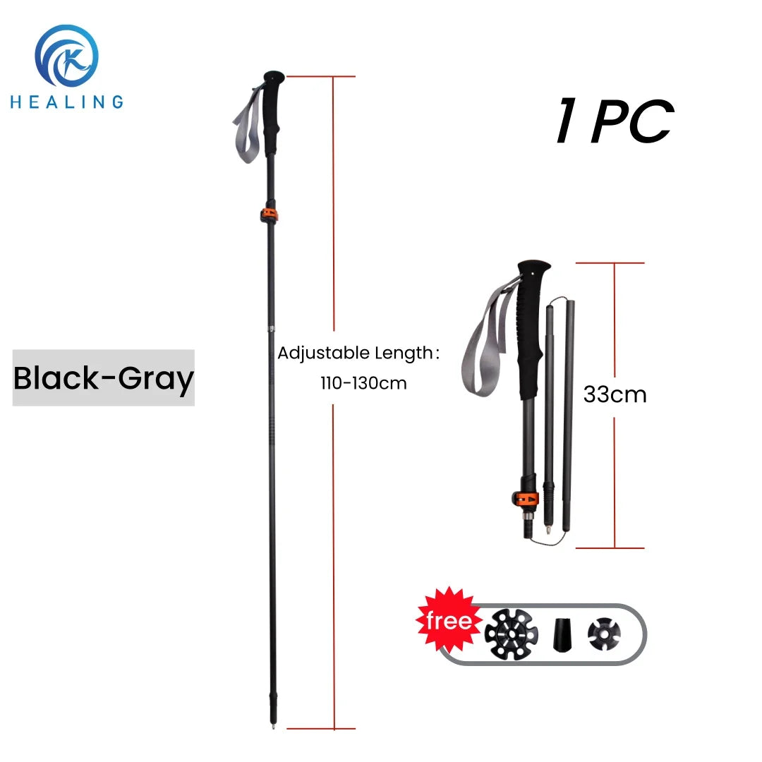 2026 New Carbon Fiber Folding Trekking Poles Ultralight Adjustable Length Quick Lock Walking Sticks for Hiking Camping Travel