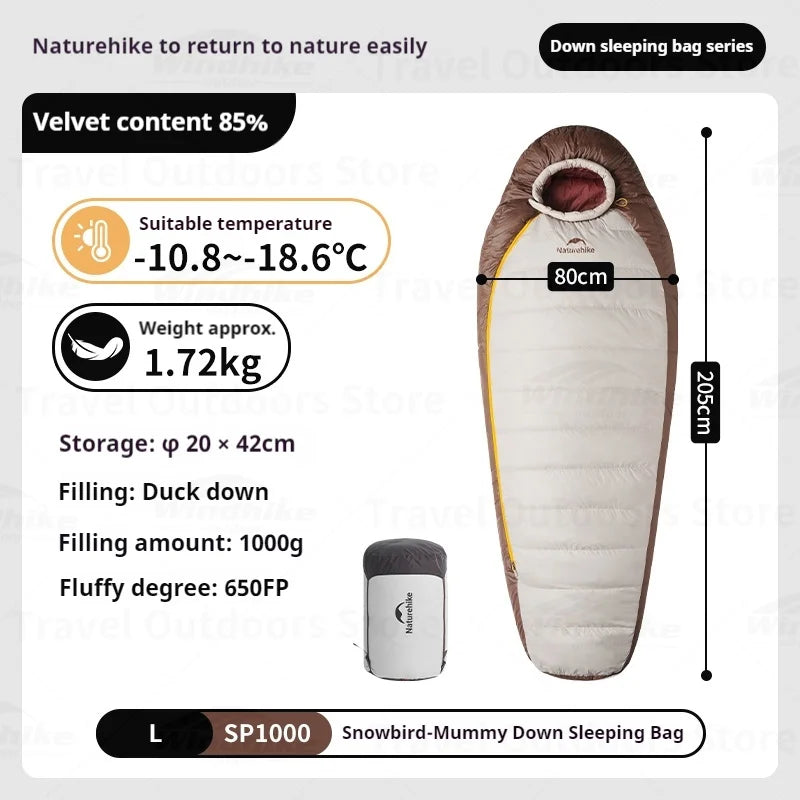 Naturehike Snowbird Duck Down Sleeping Bag Mummy 650FP Ultralight Outdoor Camping Thickened Warm Winter Adults Sleeping Bag-20°C