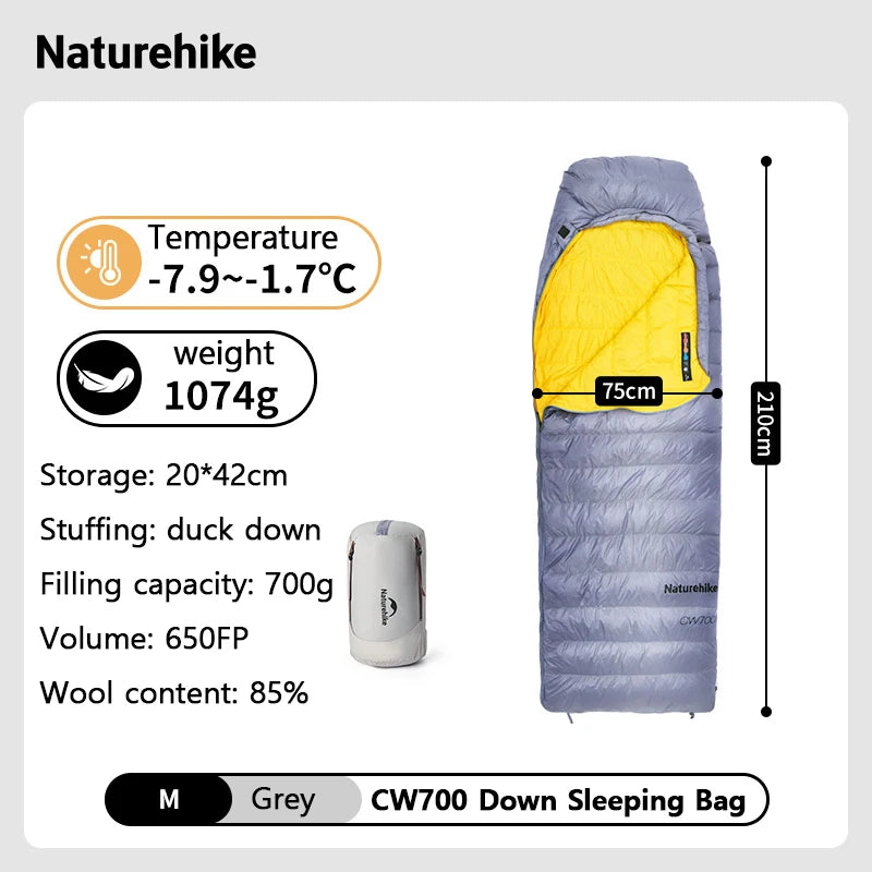Naturehike Duck Down Sleeping Bag CW400 CW700 Adult Outdoor Camping Winter Thickened Cold Lightweight Sleeping Bag