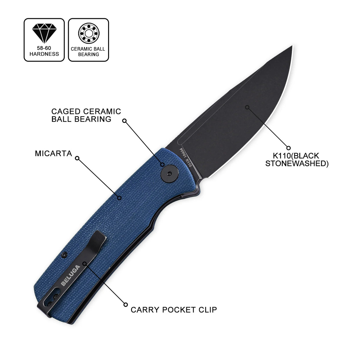 Petrified Fish Beluga PFP01 Lightweight Folding Knife EDC K110 G10 Handle Knife for Hunting Fishing Outdoor Camping Survival