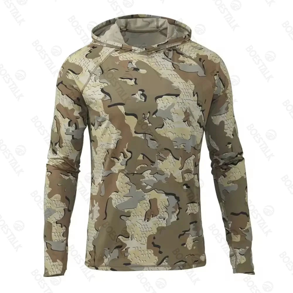 2024 new men's hooded camouflage fishing suit suit outdoor sports camping mountaineering suit sunscreen breathable training suit