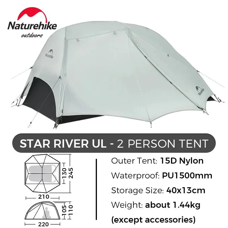 Naturehike Star River 2 Person Backpacking Tent Double Layer Ultralight Camping Hiking Tent Outdoor Travel Beach Tent with Mat