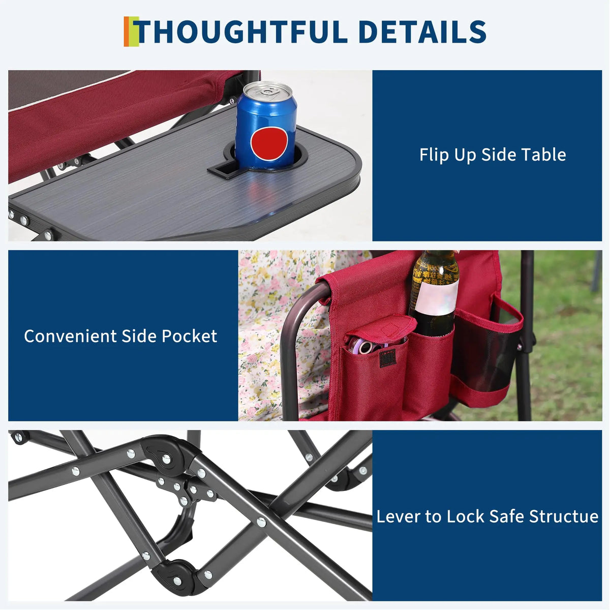 Oversized Camping Directors Chair, Portable Folding Lawn Chairs for Adults Heavy Duty with Side Table, Outdoor Foldable Camp Chair with Pocket ，400 Lbs Capacity Portable Camping Chair with Side Table, Cup Holder & Side Pock