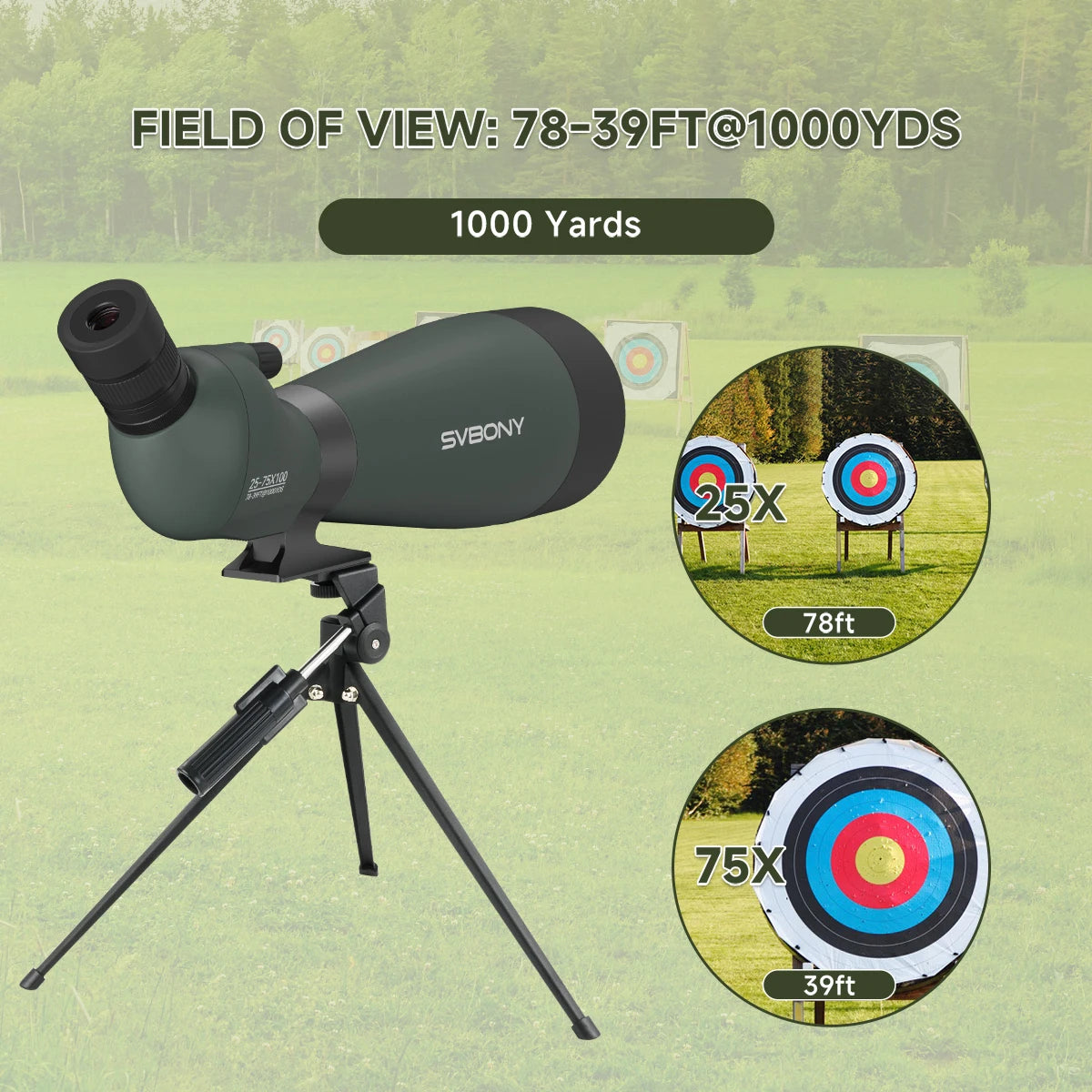 Svbony SV28A Spotting Scopes 25-75x100/20-60x80 FMC Perfect for Beginners in Archery, for Wildlife Watching, Outdoor Adventure