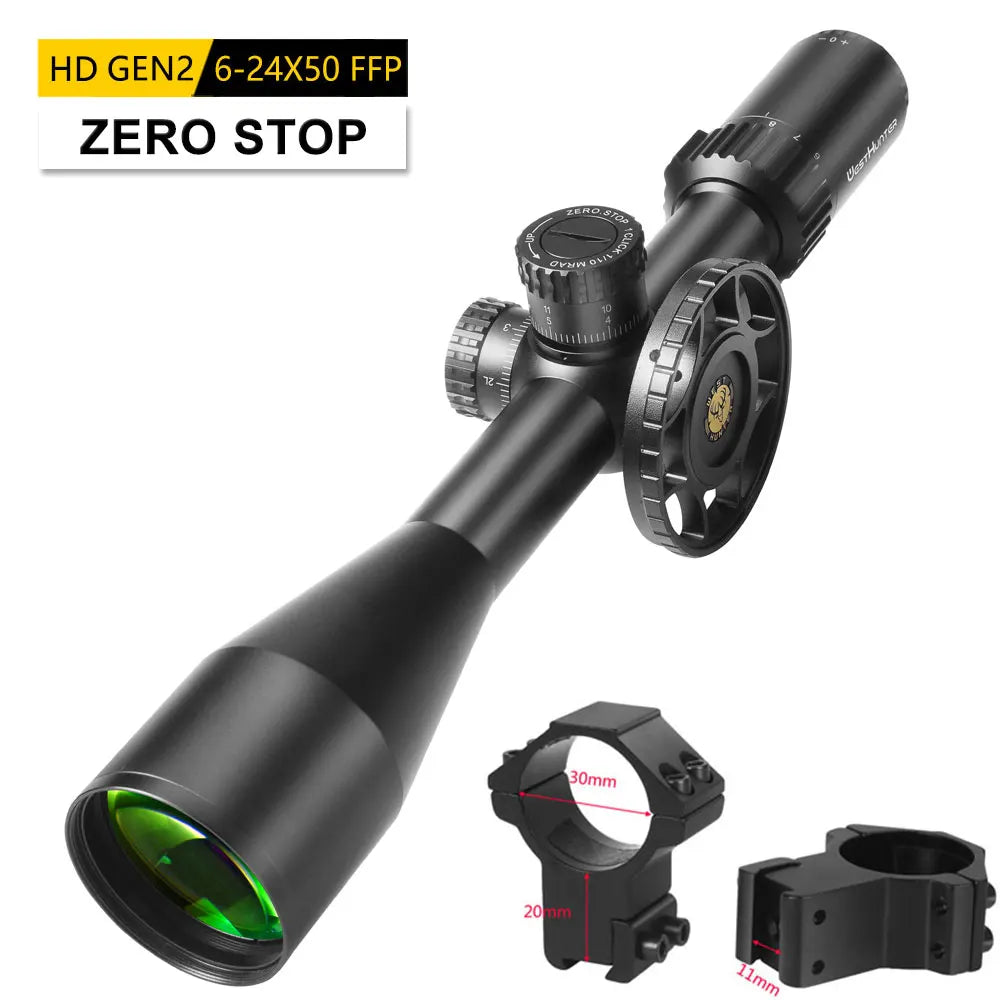 WestHunter HD Gen2 6-24x50 FFP Hunting Scopes First Focal Plane Long Range Riflescope Zero Reset or Zero Stop Tactical Sights