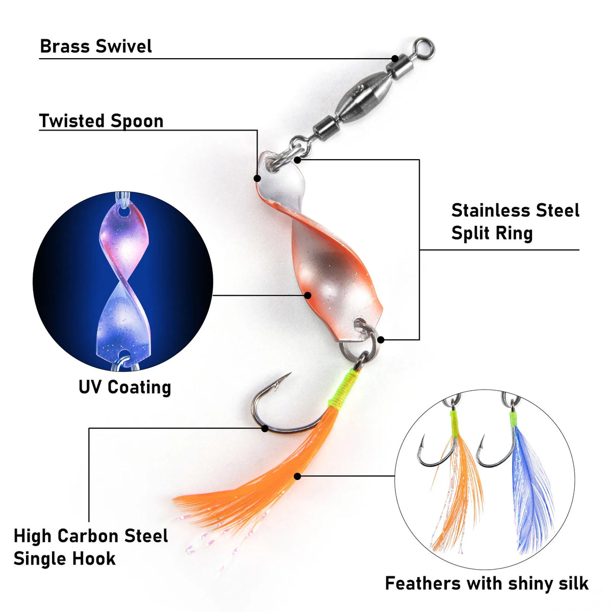 5/10pcs Fishing Metal Spinners Lures with Feather Hook 3g Spinnerbaits Wobbler Jigging Spoon Lures Spinning Twisted Blades Bass