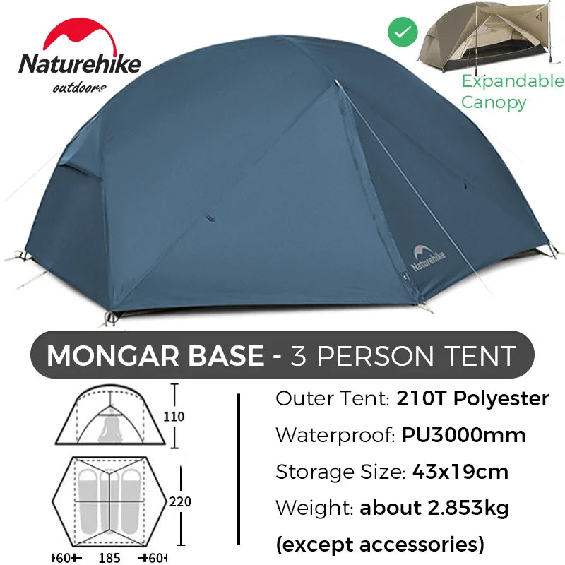 Naturehike Mongar UL/PRO 1 2 3 Person Tent Ultralight Waterproof Backpacking Tent Outdoor Portable Hiking Camping Sunshade