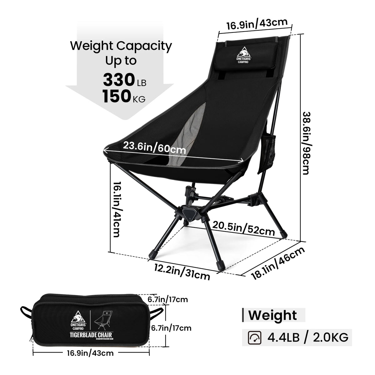 OneTigris Tigerblade Camping Chair High Backrest Relaxing Foldable Chair for Trekking Travel Fishing Beach Garden Longue Chair