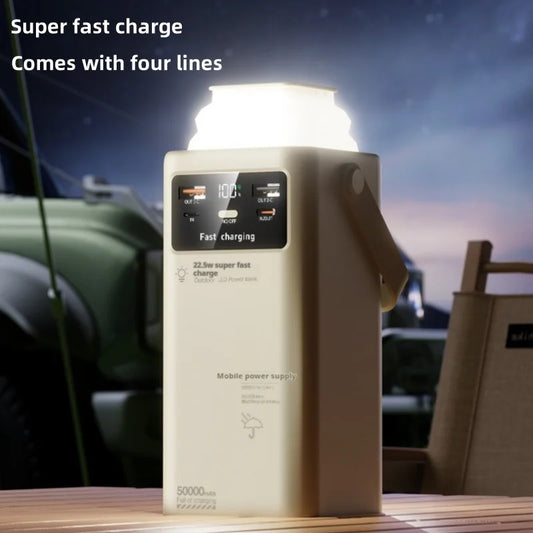 Portable Outdoor Emergency Power Banks Smartphone Backup Power 50000mAh With Built-in Cable Powerbank 50000mAh Camping Light