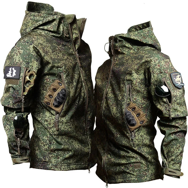 Soft Shell Combat Suit Military Uniform Army Jackets Hooded Top+Breathable Long Sleeve Cargo Pants Men Hunting Sets Multi-pocket