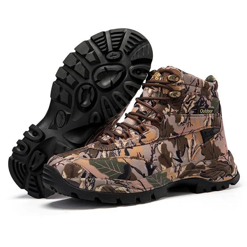 Men's High Top Camouflage Hunting Boots Breathable Outdoor Hiking Wear-Resistant Waterproof Mountaineering Boots Tactical Shoes