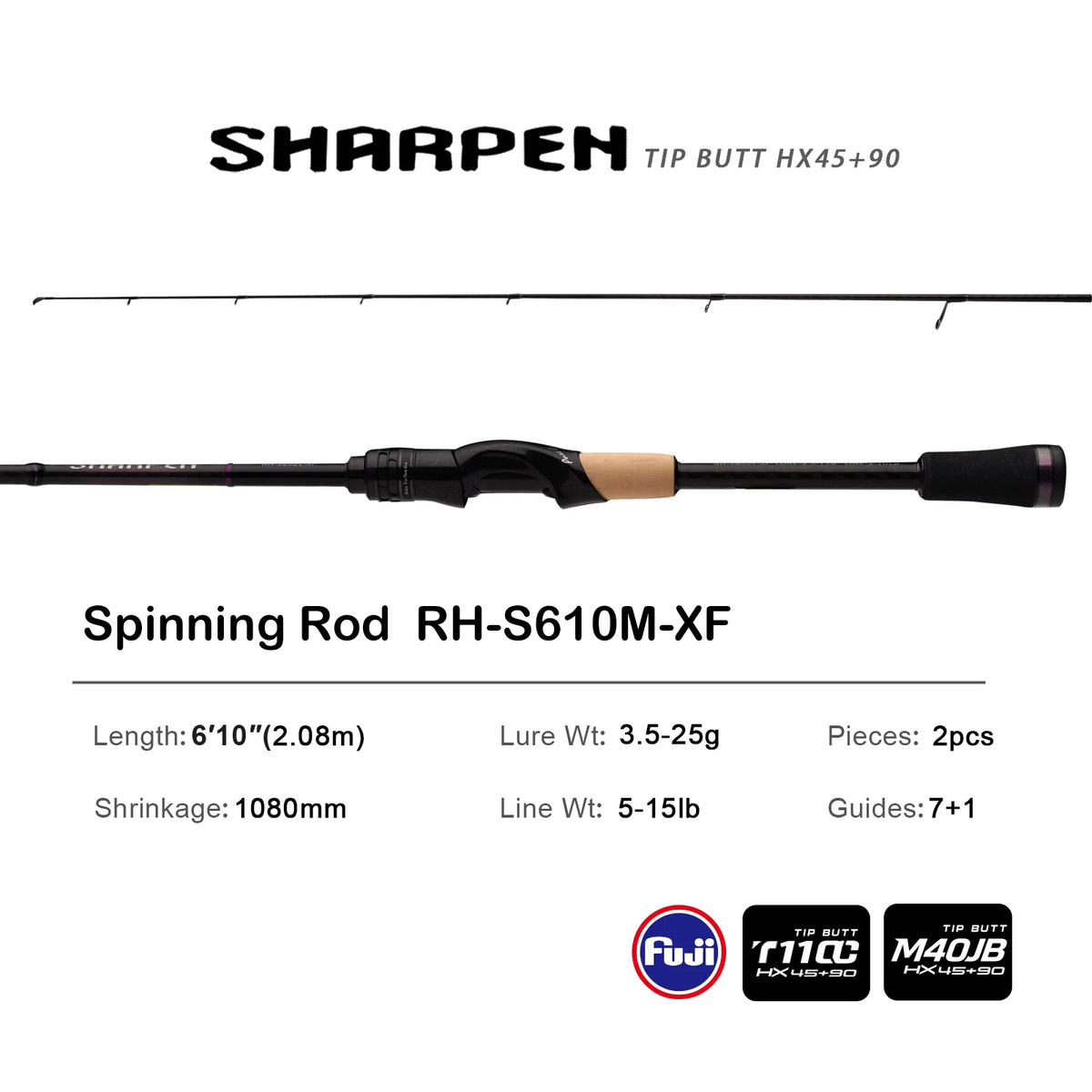 PURELURE SHARPEN Soft Lure Long Spinning and Casting XF/MF Action Rods FUJI Components Bass Pike Rod Fishing Rod Spinning Reel