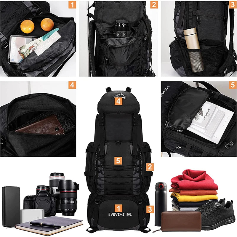 90L Large Travel Backpack for Men Hiking Climbing Outdoor Sports Rucksack Bag Camping Climbing Mountaineering Luggage Backpack