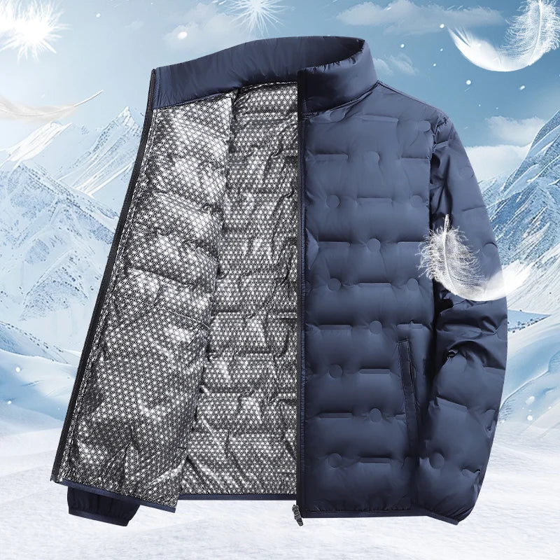 Solid Color Zipper Hiking Down Jackets for Men Casual Comfortable Warm Down Coats Fashion Stand Collar Parkas Winter Windproof