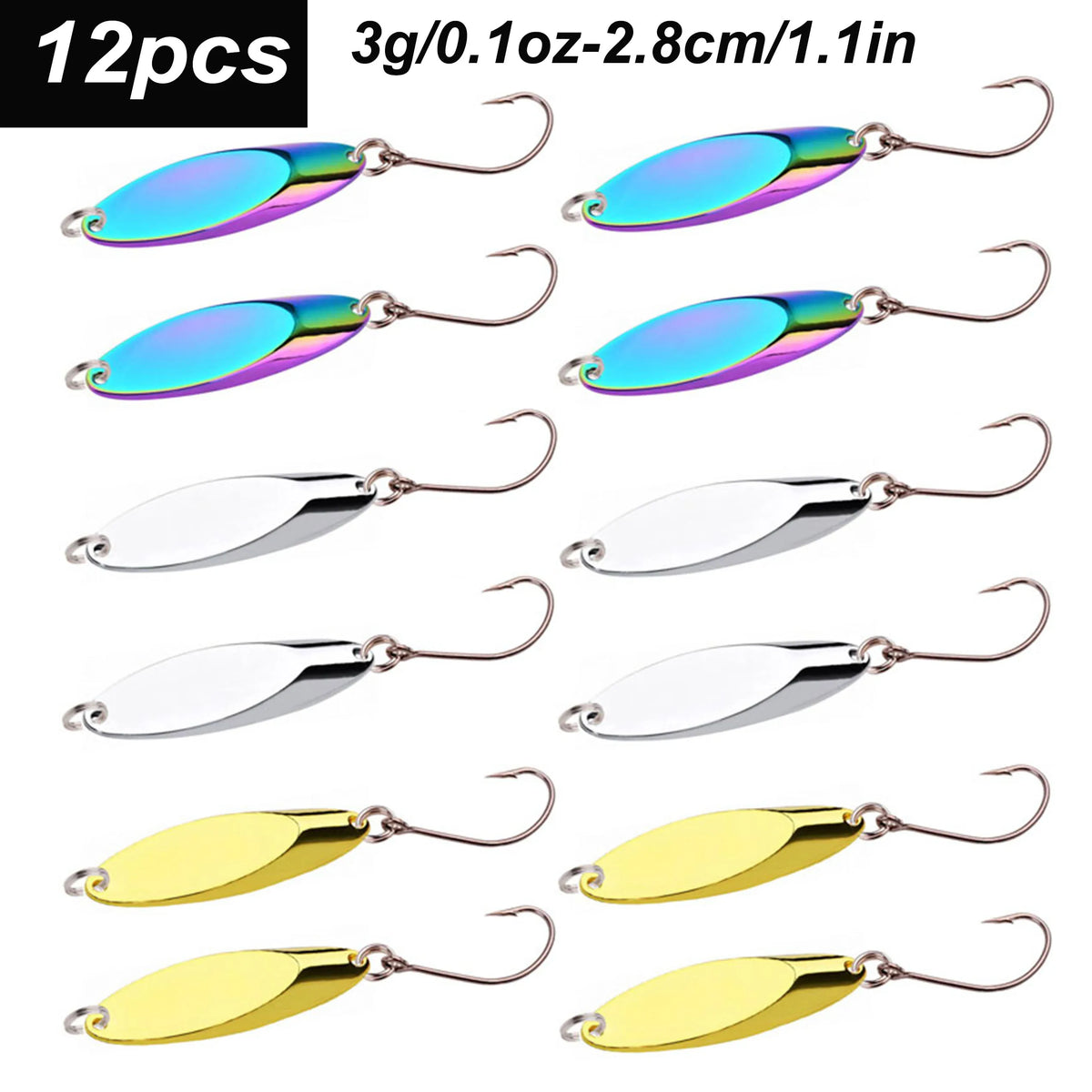 12pcs Metal Spinner Spoon Lures Trout Fishing Lure Hard Bait Sequins Paillette Artificial Baits Spinnerbait Fish Tools 1.5g-56g
