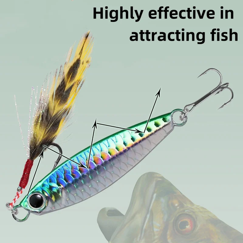 Metal Saltwater Fishing Lures Vertical Slow Pitch Fishing Hooks Fishing Jigging Spoon with Assist Hooks Artificial Bait Tackle