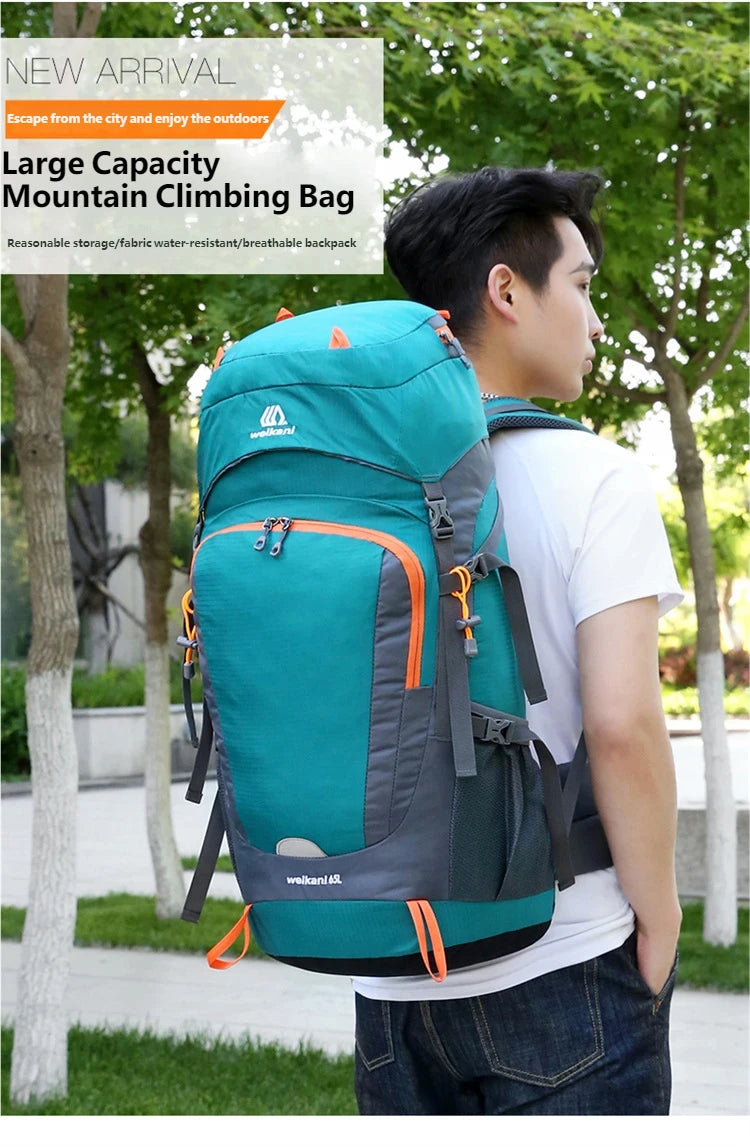 65L Waterproof Hiking Backpack with Free Rain Cover Large Capacity Outdoor Travel Daypack For Camping Climbing Mountaineering
