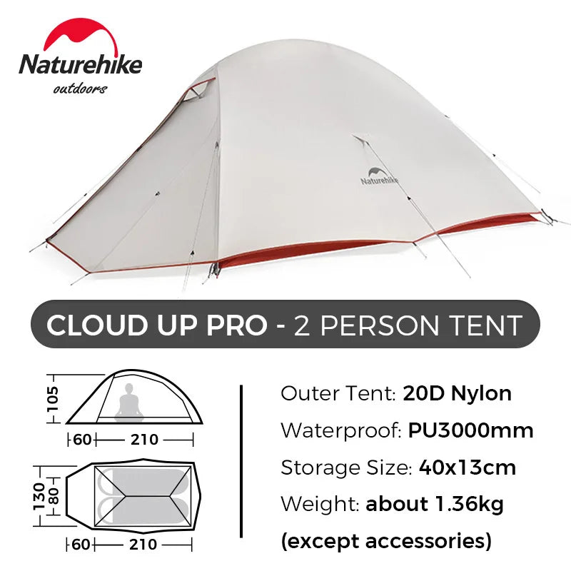 Naturehike Cloud Up Pro 1 2 3 Person Tent Outdoor Camping Tent Ultralight Waterproof Tent Free Standing Hiking Backpacking Tent