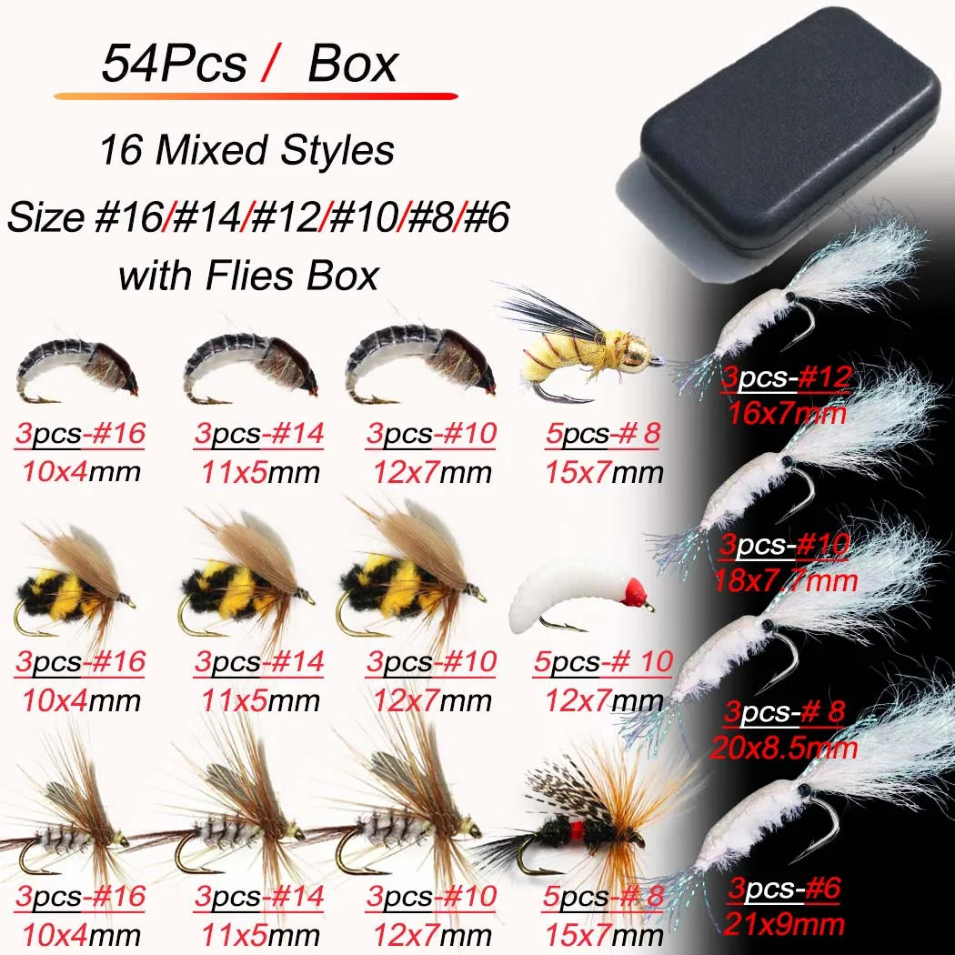 Fly Fishing Flies Kit Fly Assortment Trout Bass Fishing with Fly Box,24/30/40/54/84/102/114pcs with Dry/Wet Flies, Nymphs, Strea