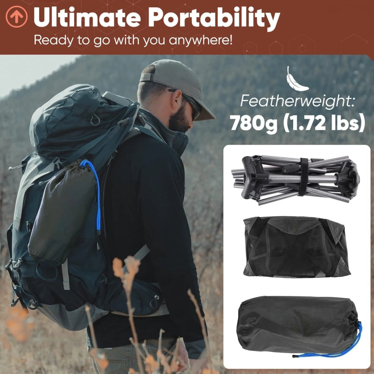 WESTTUNE Ultralight Outdoor Camping Chair 780g Lightweight Aluminum Alloy Beach Chair Mesh Chair for Backpacking Hiking Travel