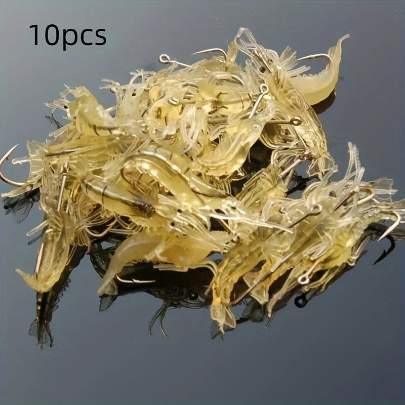10pcs/Lot Goture Shrimp Lures Soft Shrimp Fishing Lures for Freshwater Saltwater Luminous Shrimp Bait Set with Sharp Hook Bead