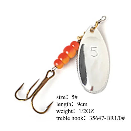 Spinner Bait Fishing Lure 3.9g 4.6g 7.4g 10.8g 15g Rotating Spinners Spoon Lures Pike Metal With Treble Hooks Fishing Goods