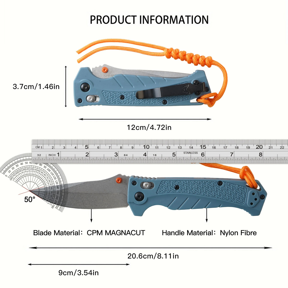 BM18060 Folding Pocket Knife Blue Handle CPM MAGNACUT Blade Nylon Fiber Handle Gift Knife US Warehouse Custom Wholesale Retail