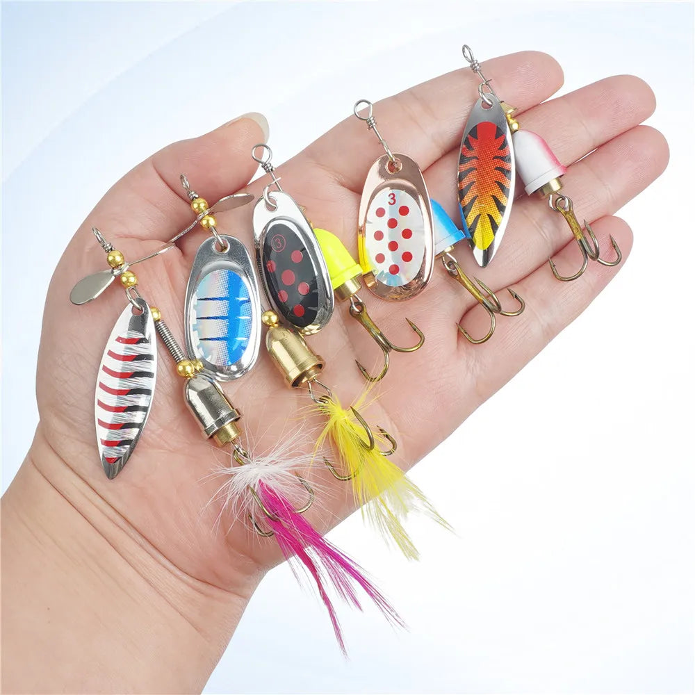 5/10Pcs Spinner bait Fishing Lures Spinnerbaits Spoon Lures  Feather Tail treble hooks Metal Spinner Lure for Bass Trout Salmon
