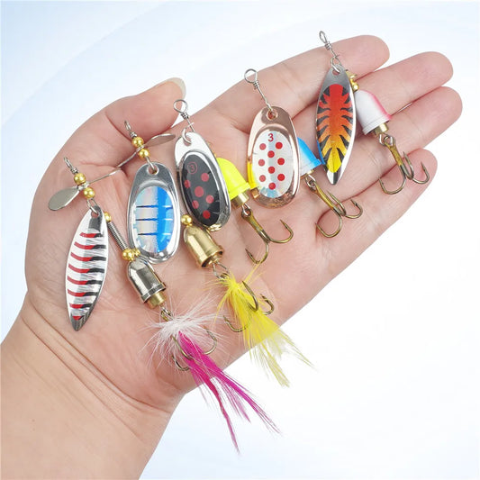 5/10Pcs Spinner bait Fishing Lures Spinnerbaits Spoon Lures  Feather Tail treble hooks Metal Spinner Lure for Bass Trout Salmon