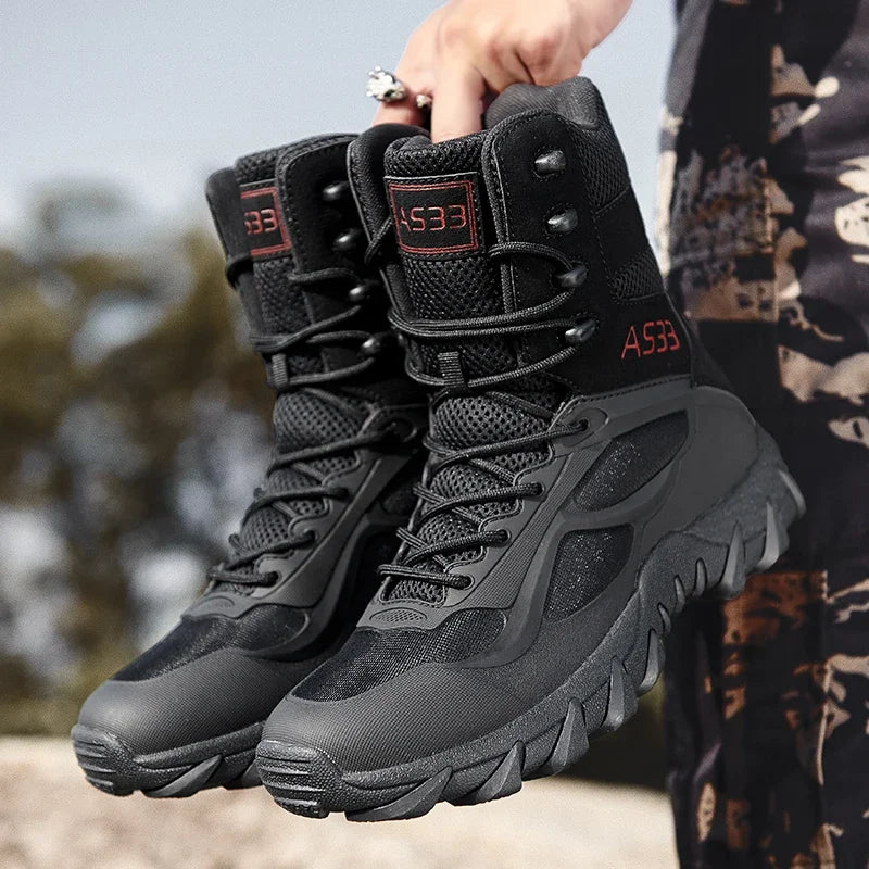 Classic Men's Ankle Boots 2025 Men's Desert Black Combat Boots Outdoor Waterproof New Men's Hiking Boots, Work Thick Soled Shoes