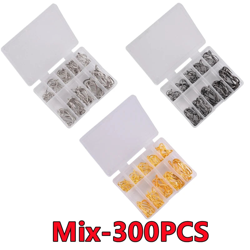 100-300PCS Fishing Hooks Set Box 10 Series High Carbon Steel Single Circle Fishing Hook Fly Fishing Jip Barbed Carp Hooks Tools