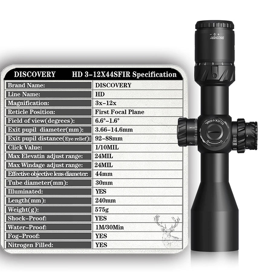 Discovery HD 3-12X44SFIR FFP-MIL First Focal Plane Compact Scope Tube Diameter:30MM Short Optics Scopes