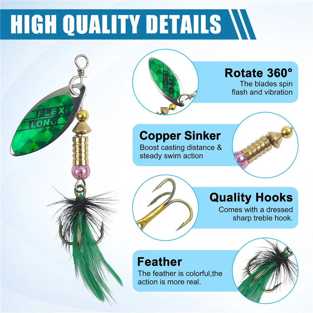 10Pcs Spinner bait Spoon Fishing Lures Spinnerbaits  Bass Salmon Pike Trout Metal Spinner Lure Kit Saltwater Artificial Bait