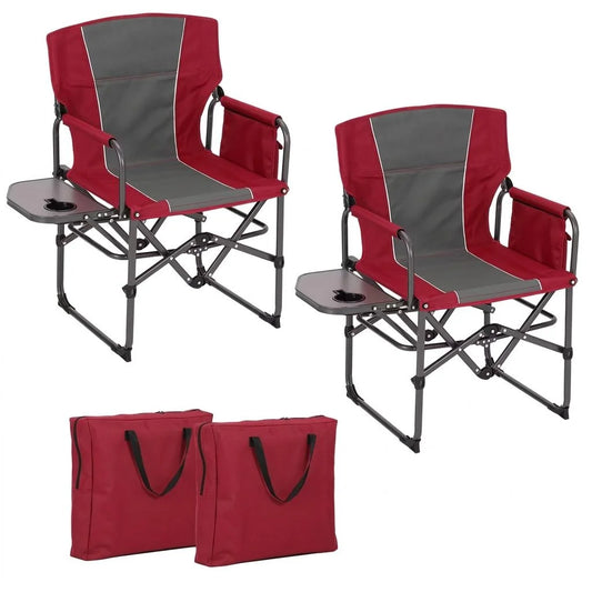 Oversized Camping Directors Chair, Portable Folding Lawn Chairs for Adults Heavy Duty with Side Table, Outdoor Foldable Camp Chair with Pocket ，400 Lbs Capacity Portable Camping Chair with Side Table, Cup Holder & Side Pock