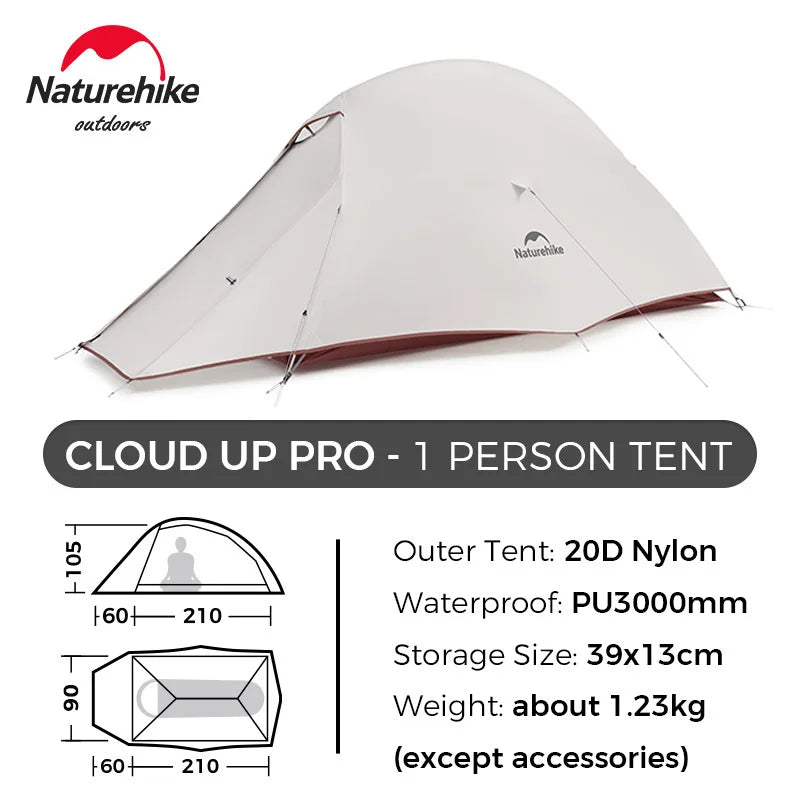 Naturehike Cloud Up Pro 1 2 3 Person Tent Outdoor Camping Tent Ultralight Waterproof Tent Free Standing Hiking Backpacking Tent
