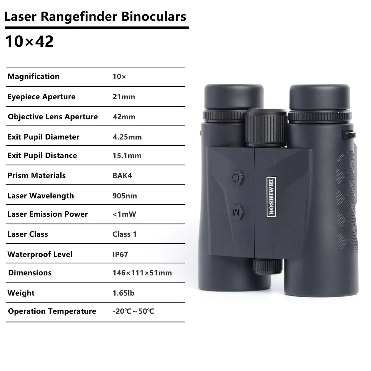 BOSHIWEI 10x42 Binoculars with Laser Rangefinder Professional Waterproof Binocular for Outdoor Hunting Engineering Measurement