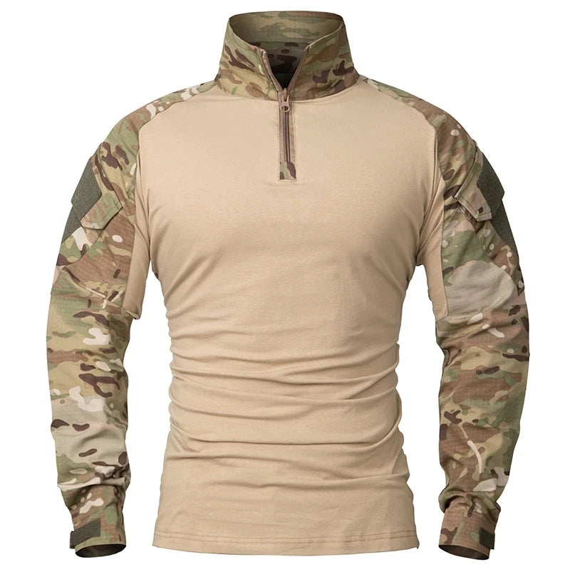 Outdoor Tactical Hiking T-Shirts Men Combat Military Army CP Camouflage Long Sleeve Hunting Climbing Shirt Cotton Sport Clothes